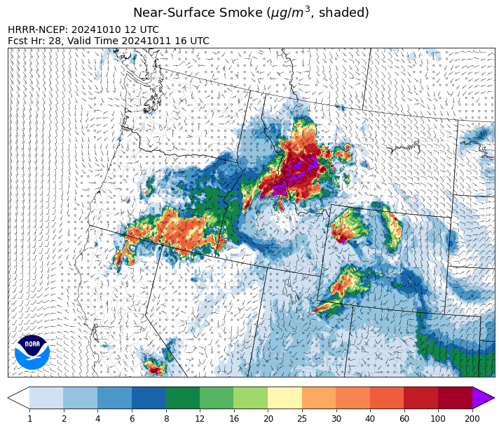 By midday Friday, the HRRR smoke model shows heavy smoke surging into Western Montana from regional wildfires.